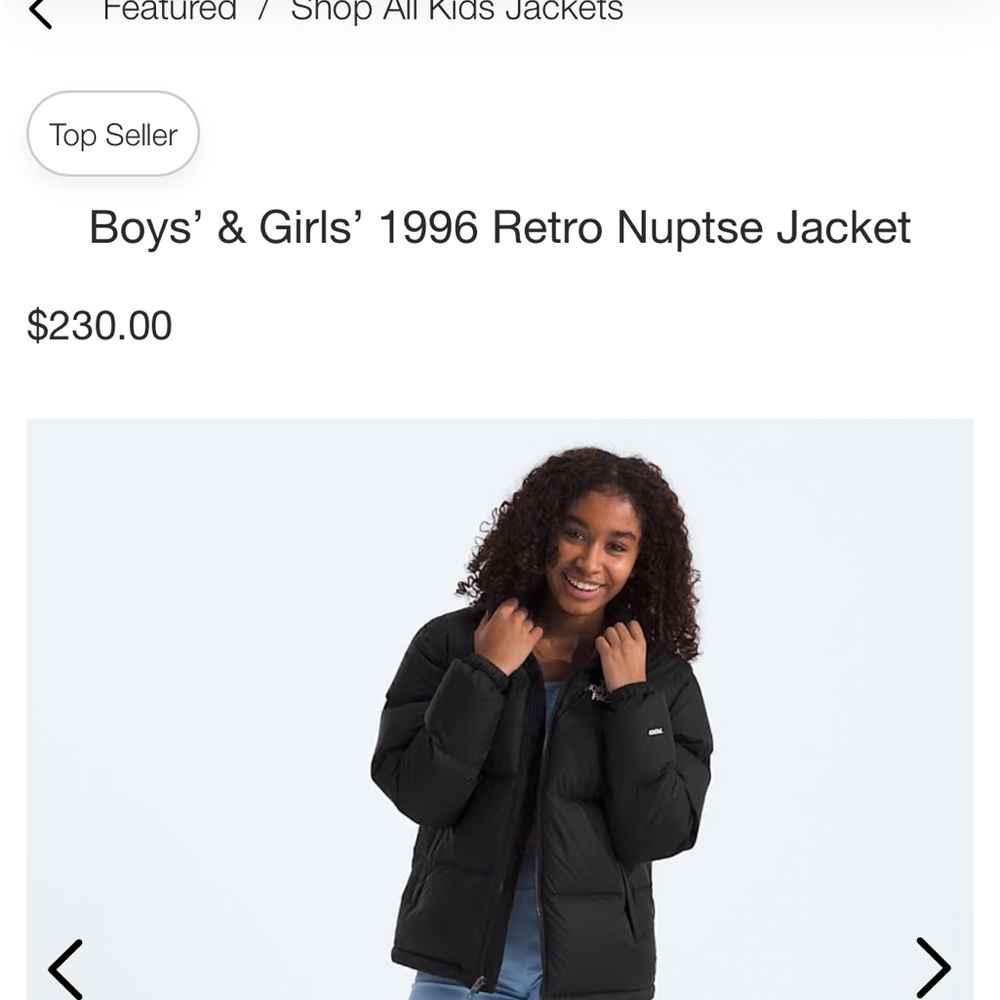 North face Black Retro Nuptse Kids Jacket